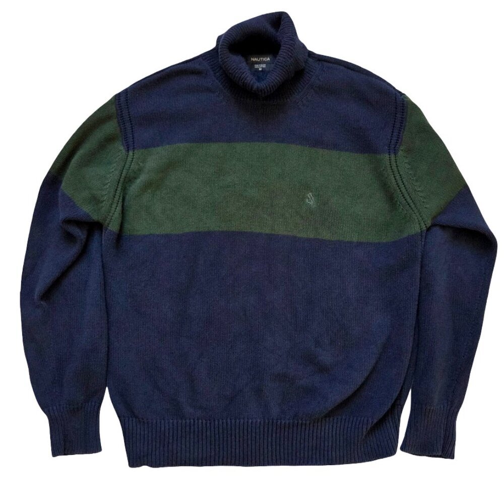 Nautica Sweater Men's Blue Green Medium Cottagecore Cabincore Cozy Preppy
